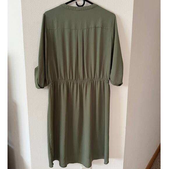 Mossimo Olive Green Lace-Up Midi Dress Size XL – Roll Tab Sleeve Polyester - Picture 3 of 4